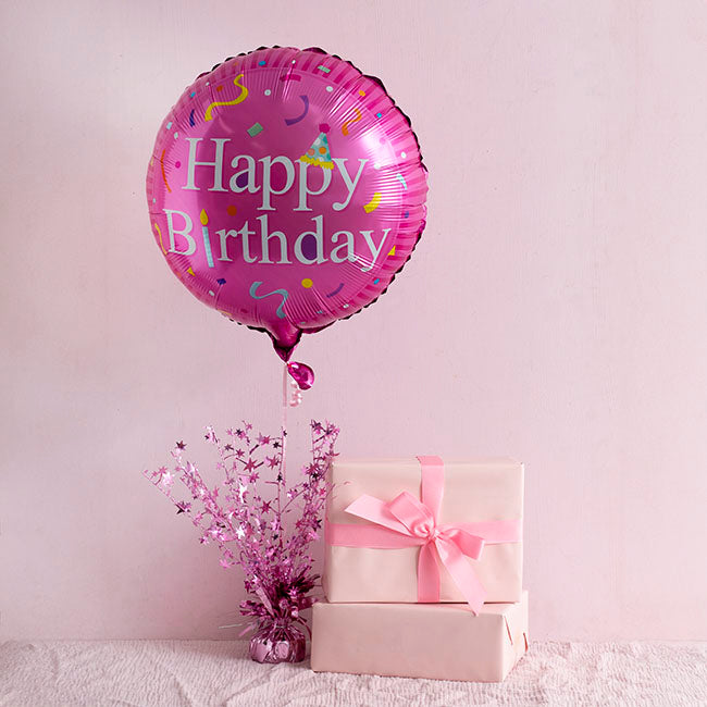 Foil Balloon 18" Happy Birthday Pink (45cmD) - Helium Filled